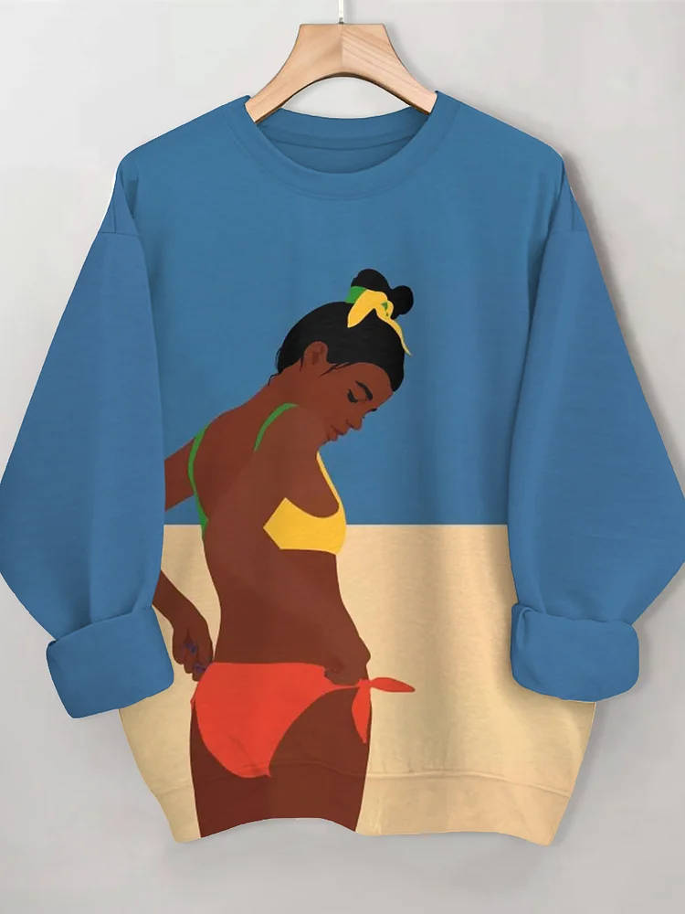 Women's Sexy Swimsuit Girl On Vacation At The Beach Print Casual Sweatshirt