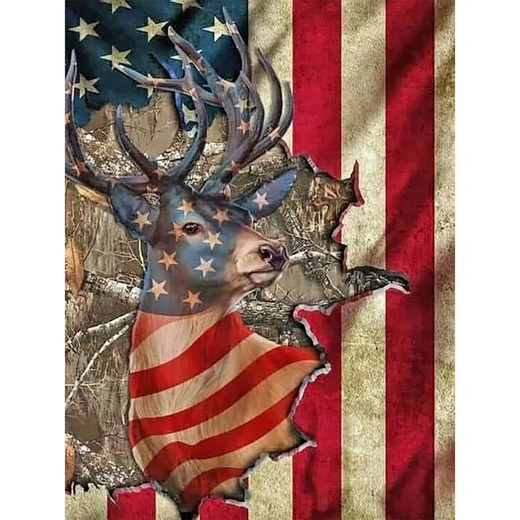 Elk And Stars And Stripes 30*40CM (Canvas) Full Round Drill Diamond Painting gbfke