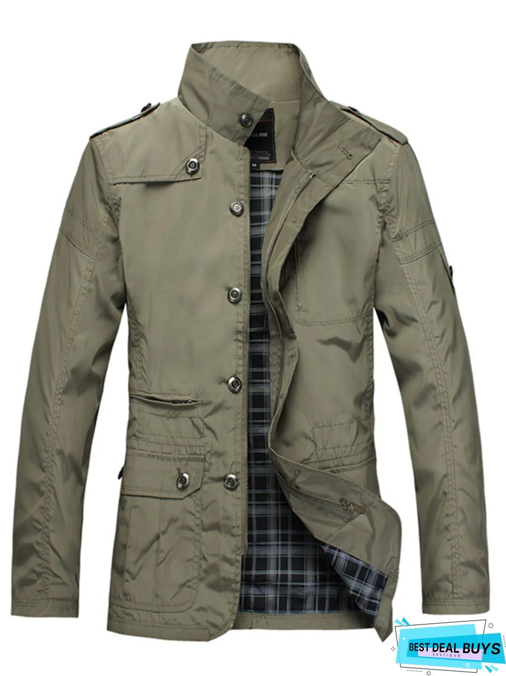 Men's Solid Color Stand Up Collar Jacket