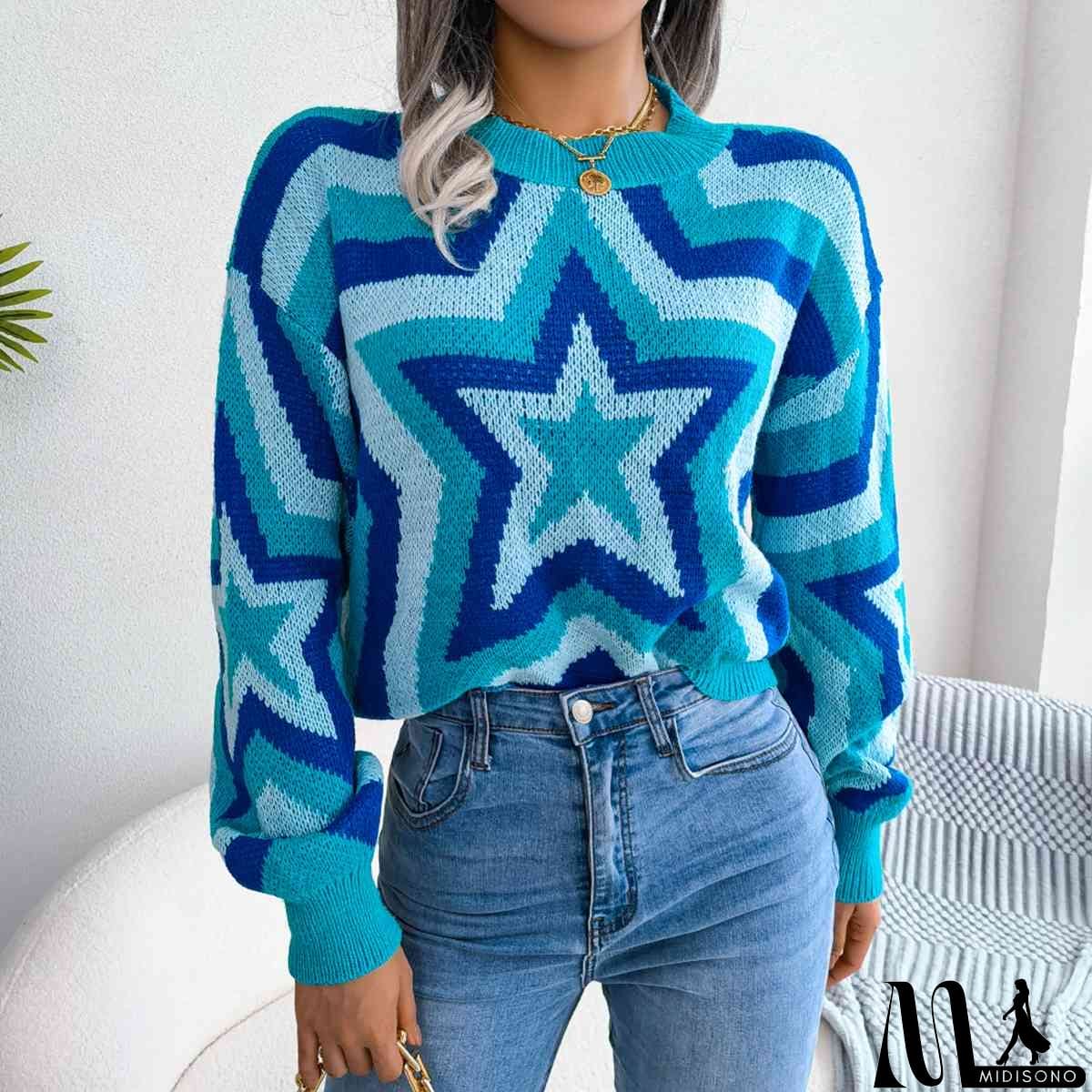 MidiSono - Star Round Neck Sweater