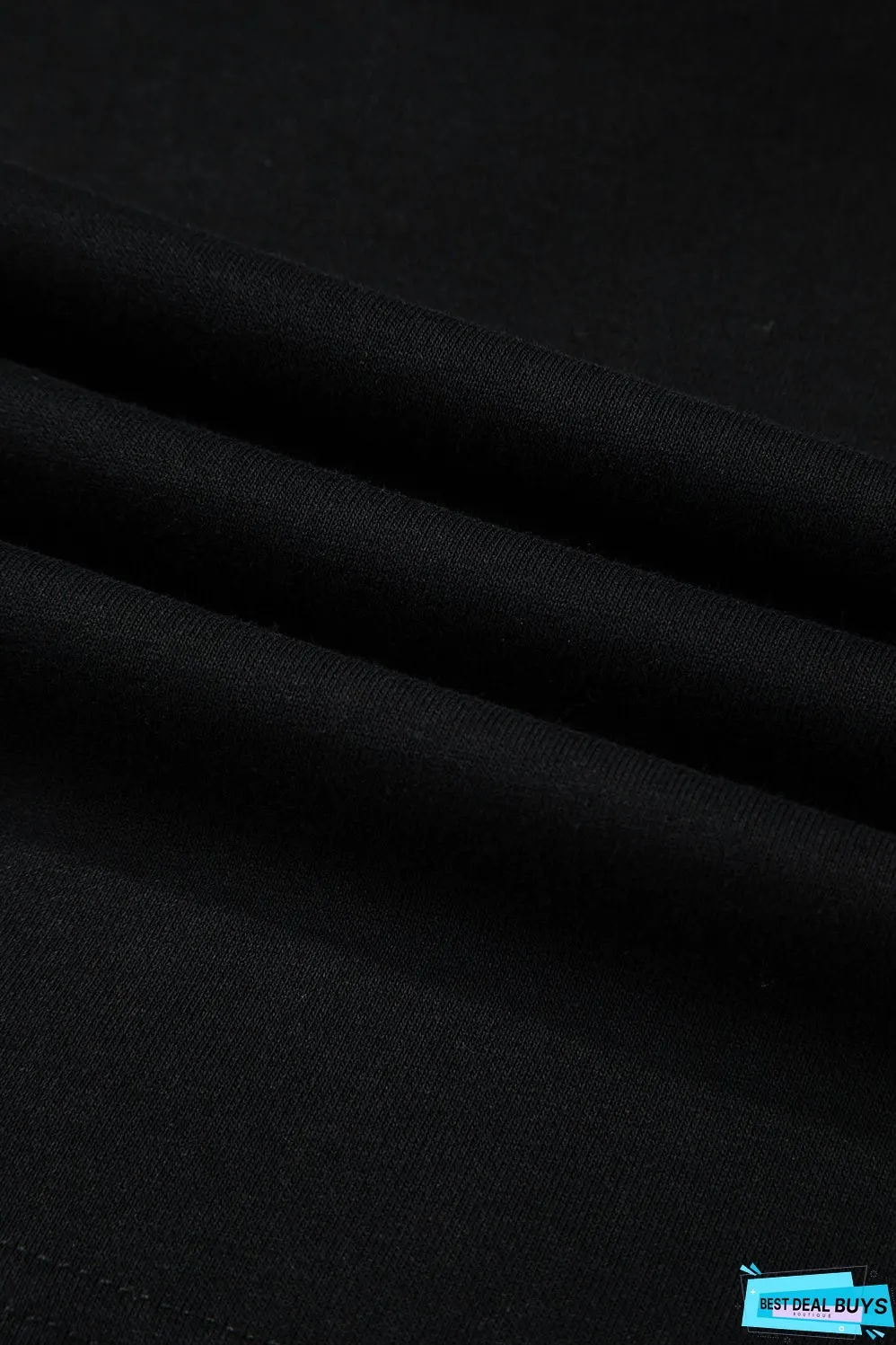 Black Solid Drop Shoulder Drawstring Cropped Hoodie
