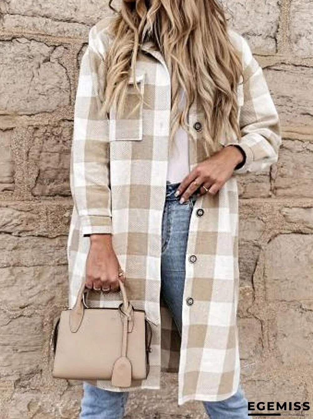 Casual Loose Plaid Lapel Long Sleeve Outerwear | EGEMISS