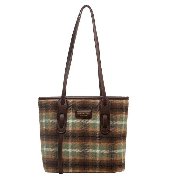 Vintage Wool Plaid Shoulder Underarm With A Premium Touch Bag