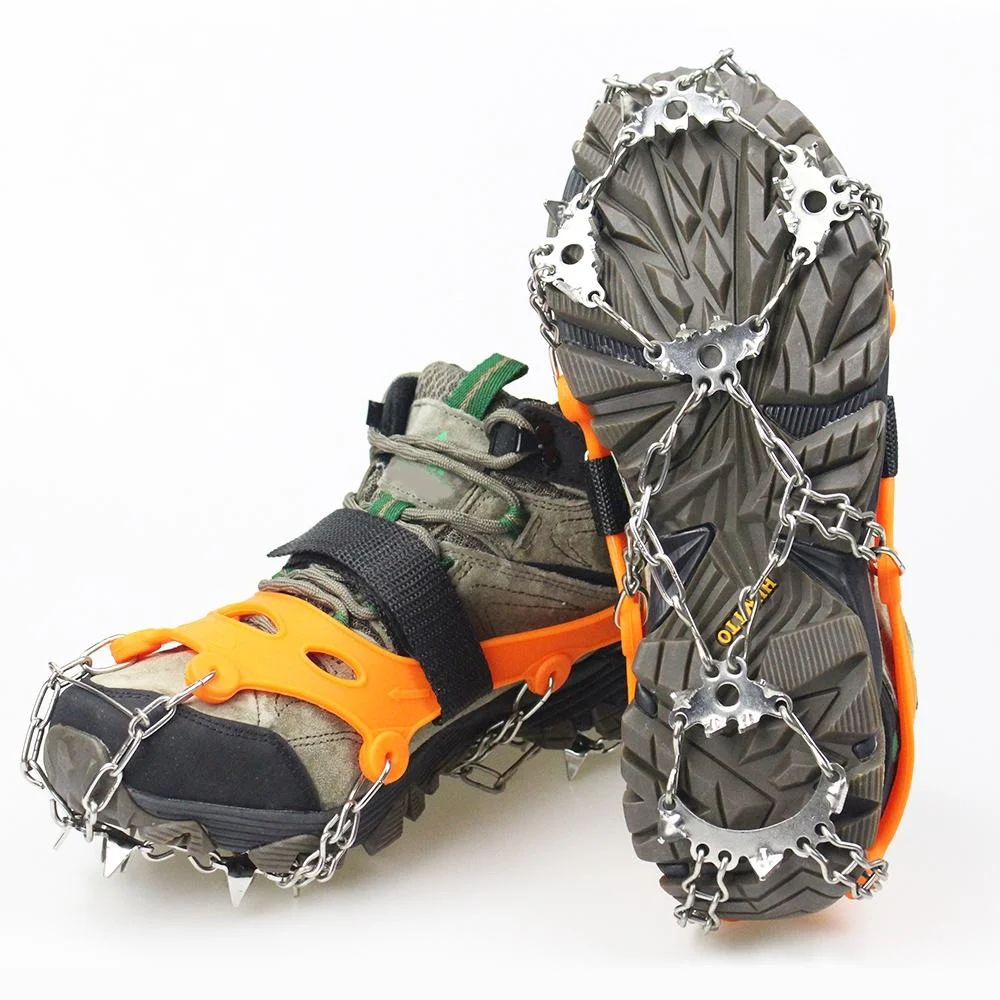 1 Pair  23 Spikes Crampons Outdoor Winter Walk Ice Fishing Snow Shoe Spikes,Size: L Orange 