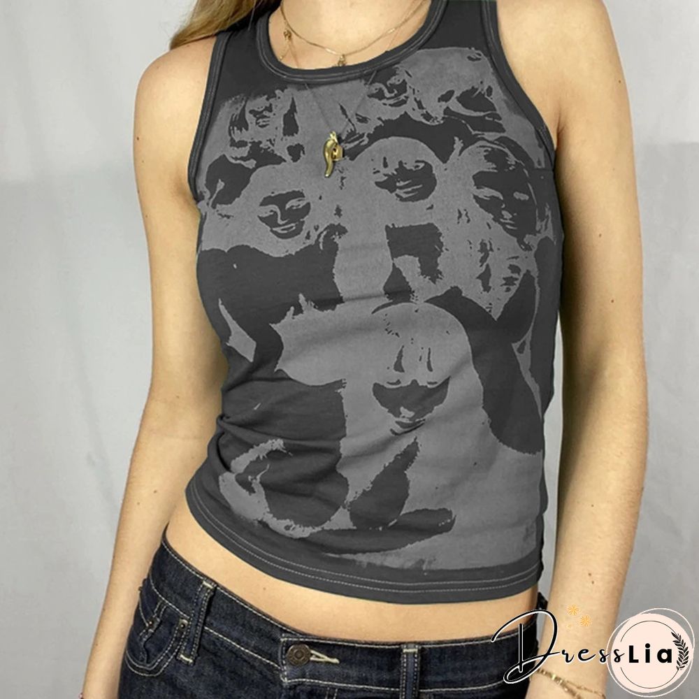 Vintage Girl Graphic Crop Tank Top