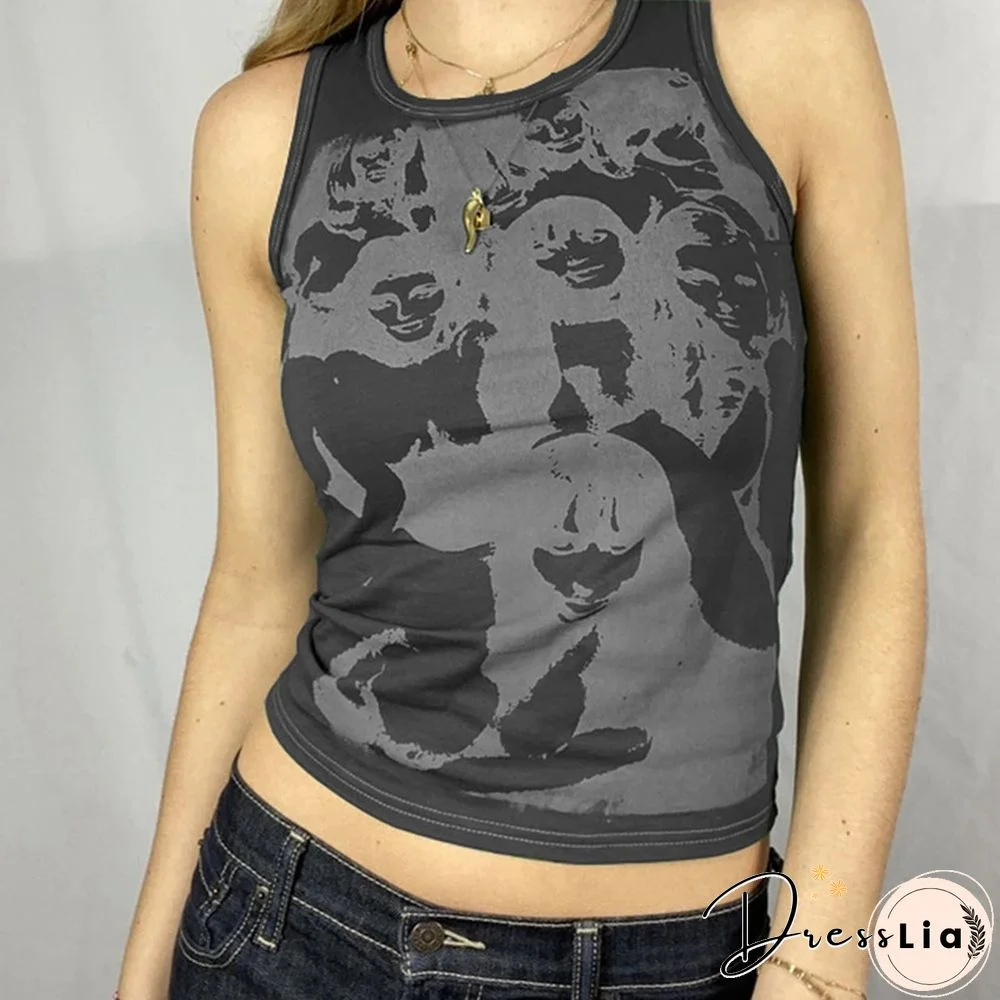 Vintage Girl Graphic Crop Tank Top