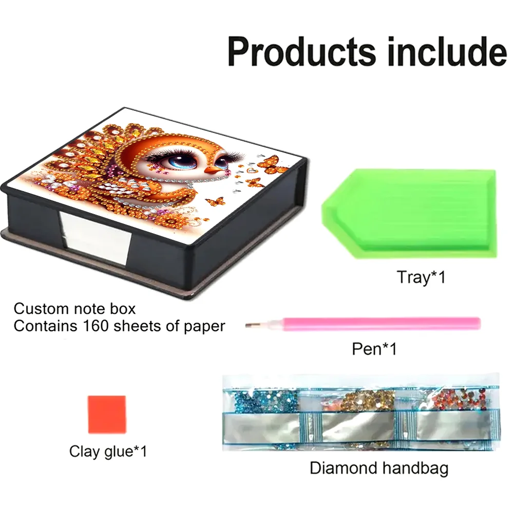 PU Bird Diamond Painting Notecard Box with Papers for DIY Art Craft