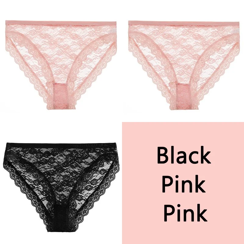 FINETOO Sexy Lace Panties Women 3Pcs/set Underpants M-2XL Big Size Underwear Sexy Floral Low Waist Briefs Panties Girls Lingerie