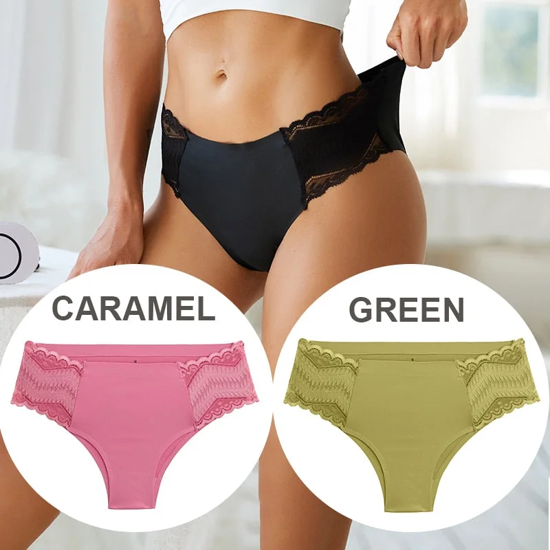 FINETOO 2PCS/Set Seamless Women Pantys Girls Lingerie High Waisted Lace Woman Briefs 8 Solid Colors S-XL Sexy Underpants Women