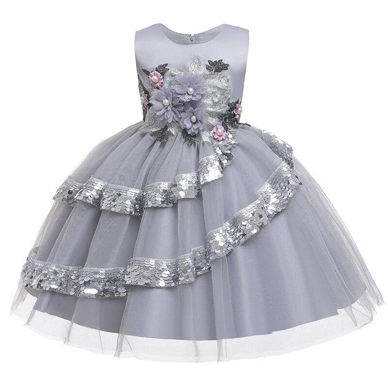 2021 Summer Baby Girl Dress Elegant Kids Dresses For Girls Children Clothes Flower Princess Dress Wedding Evening Party Dress