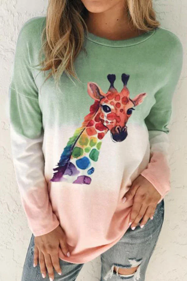 (Clearance)Gradient Giraffe Print Cute Sweatshirt