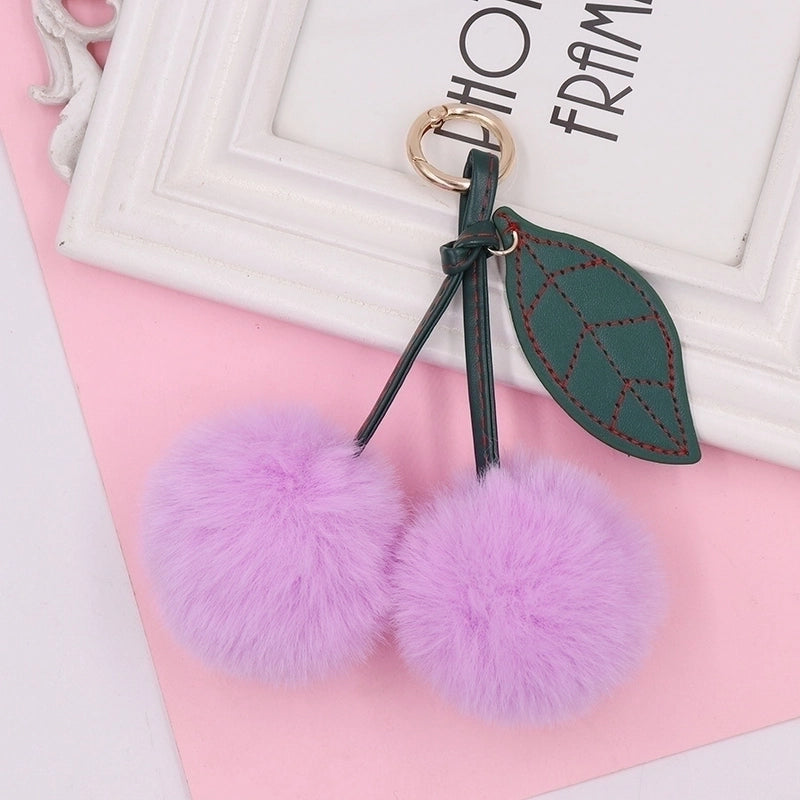 Beach Streetwear Cherry Imitate Rex Rabbit Fur Alloy Women’s Keychain