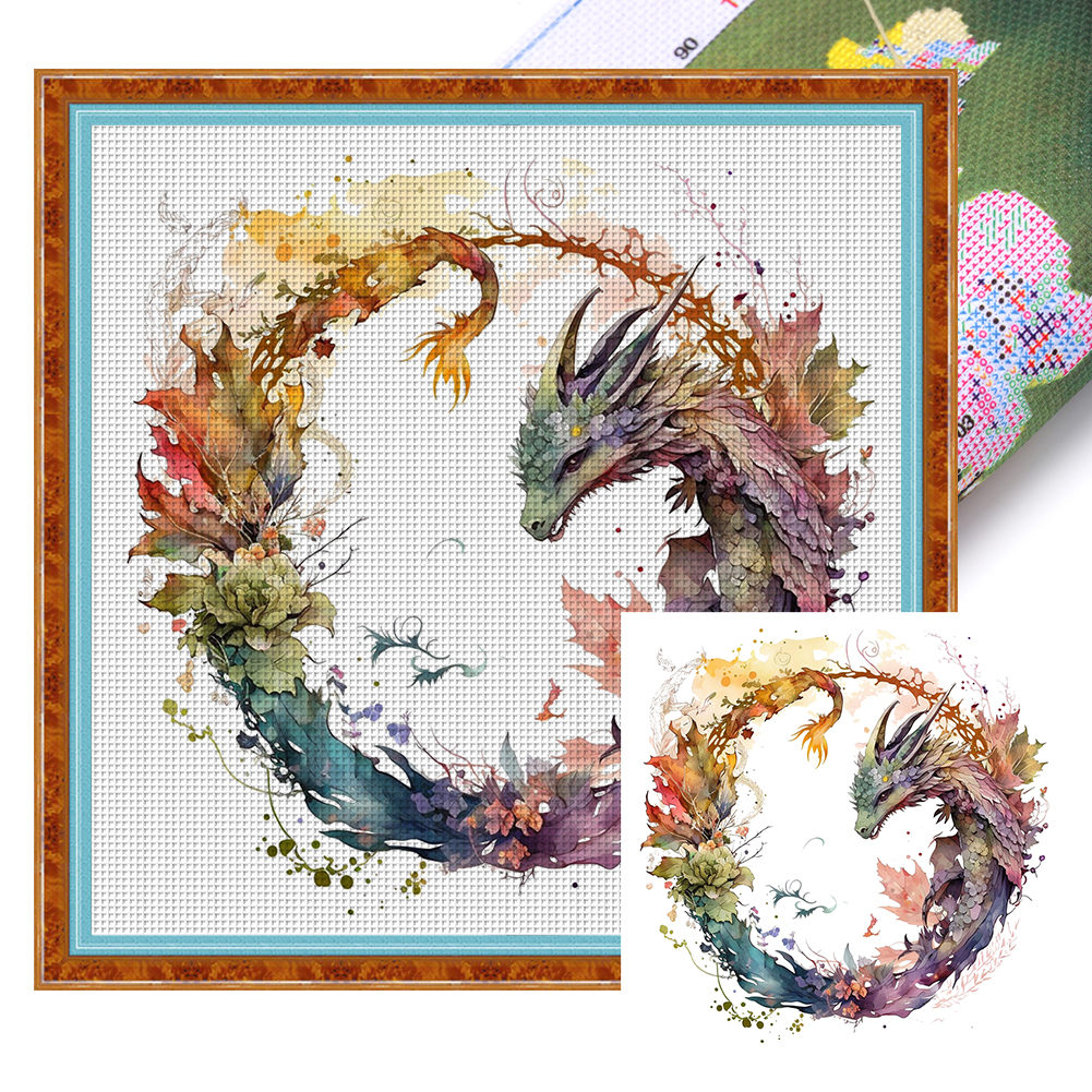 Flower Dragon Full 16CT Pre-stamped Washable Canvas(40*40cm) Cross Stitch