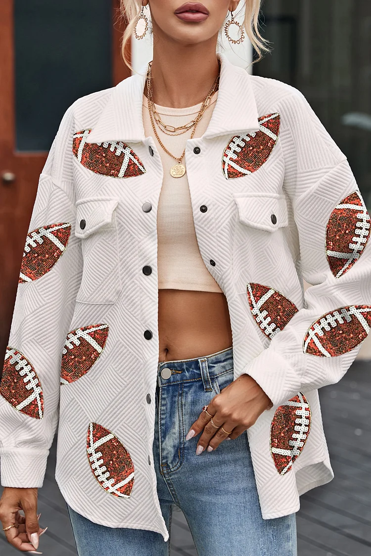 Women's Game Day Sequin Lapel Button Down Shirt Jacket