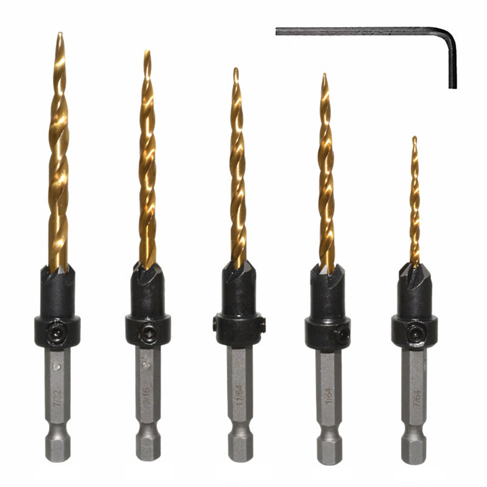 

5pcs High Speed Steel Hex Shank Drill Bit Set Metric Countersink Router Bit, 501 Original