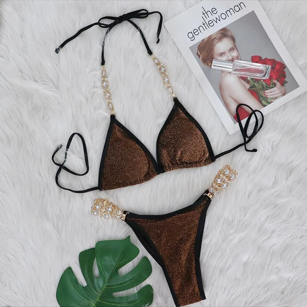 Uveng Uveng Hot Beach Vacation Bikini Crystal Diamond Women's Split Swimsuit Swimsuit