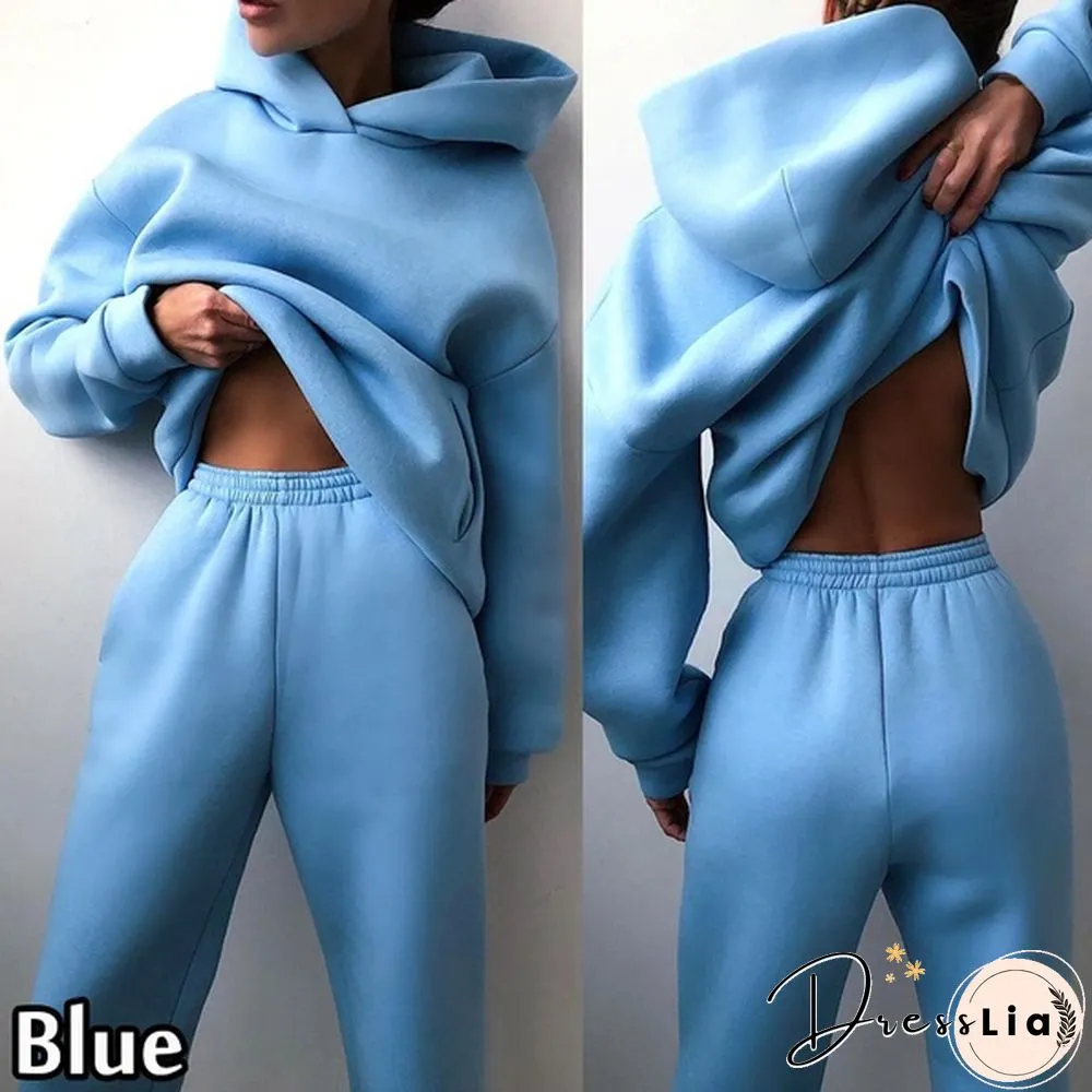 10 Colors Women Casual Sets Warm Hoodie Sweatshirts And Long Pant Solid Color Tops+ Leggings Loose Ladies Sport Suit Tracksuit Sportwear Two Piece Sets Outfit Playsuit