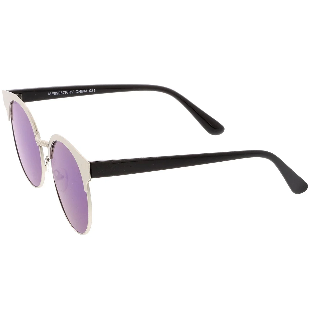 Modern Horn Rimmed Colored Mirror Flat Round Lens Half Frame glasses 52mm