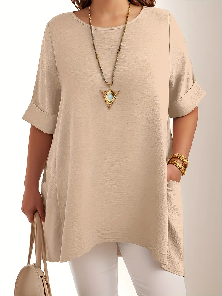 Plus Size Solid Asymmetrical Hem Top