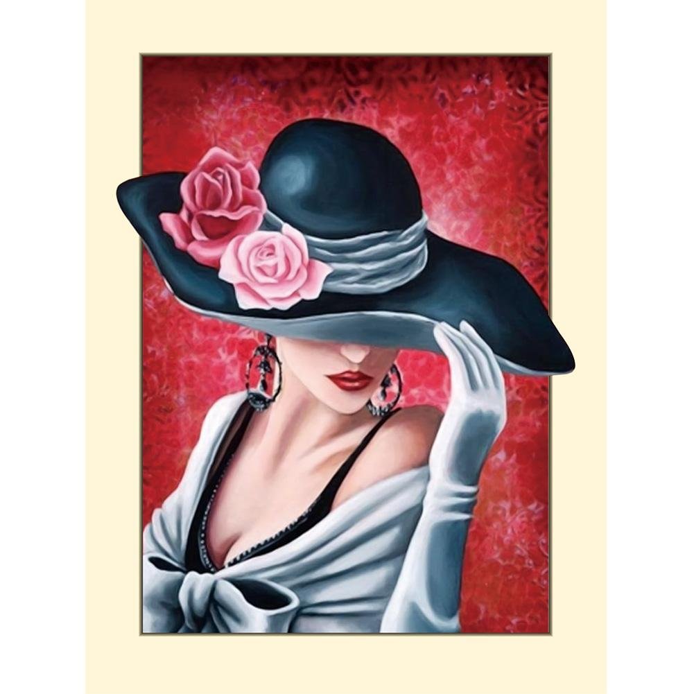 Full Round Diamond Painting Lady with Hat (45*35cm)