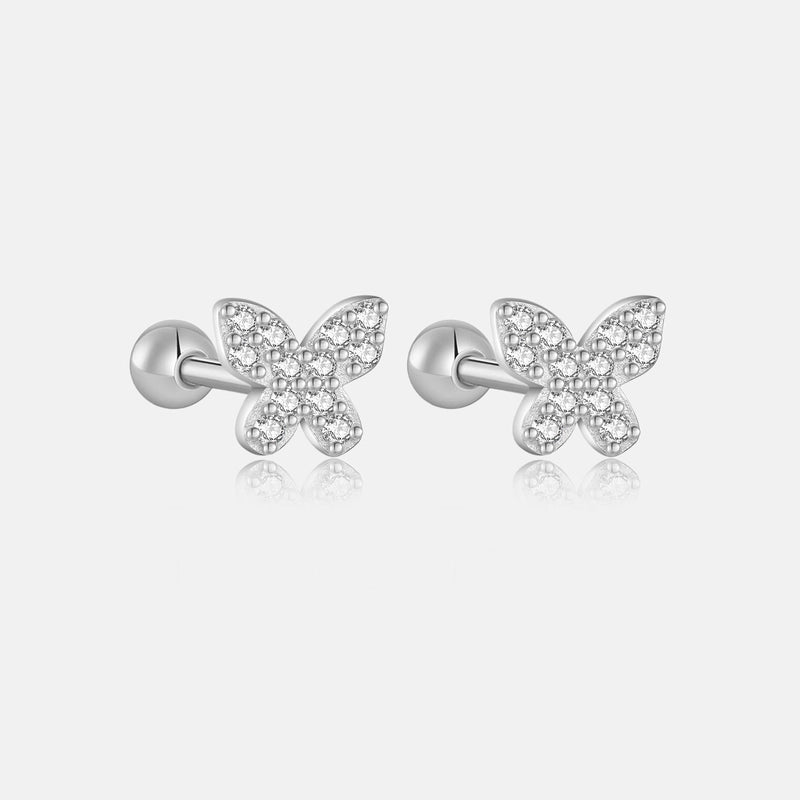 1 Pair 925 Sterling Silver Zircon Butterfly Ear Studs