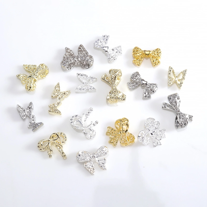 Lz Japanese Internet Celebrant Hot Manicure Diamond Bow Three-dimensional Metal Gold And Silver Super Flash Nail Jewelry Bow Tie