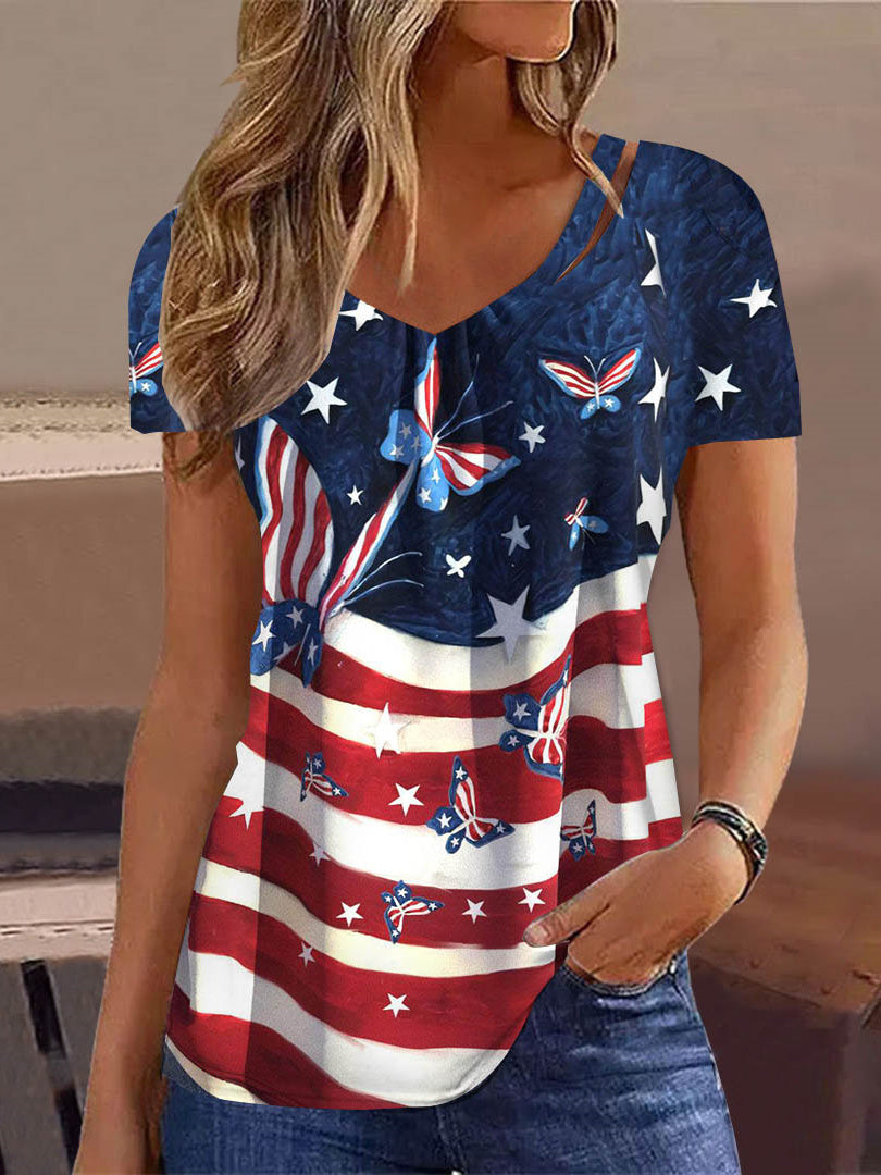 Women Long Sleeve V-neck Graphic Floral Printed Top