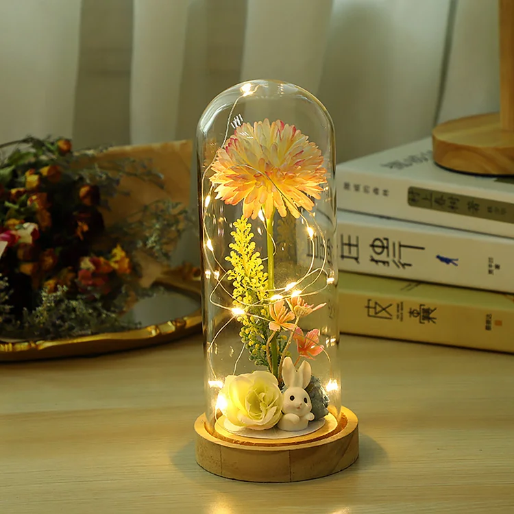 Round Ball With Light Glass Cover Preserved Flower