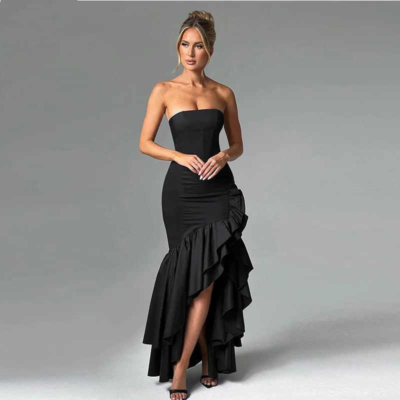 Uveng Uveng Women's Wear Elegant Strapless Slit Fashion Slim Backpack Hip Dress Dress