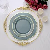 10 Pack | 8" Dusty Blue Plastic Dessert Salad Plates, Disposable Tableware Round With Gold Scalloped Rim
