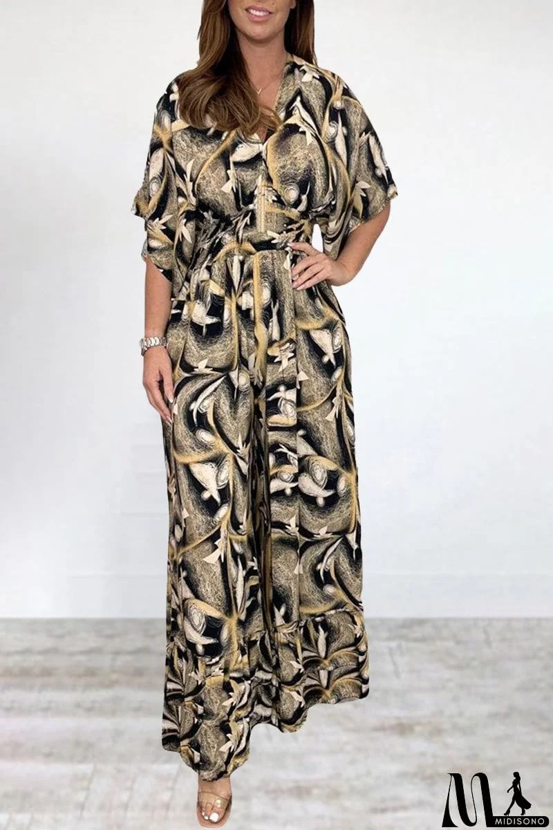 MidiSono - Bohemian College Print Backless V Neck Loose Jumpsuits