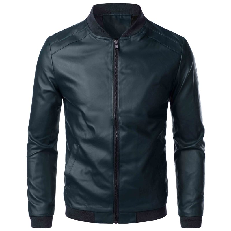 Mature Men's Casual PU Leather Knit Jacket