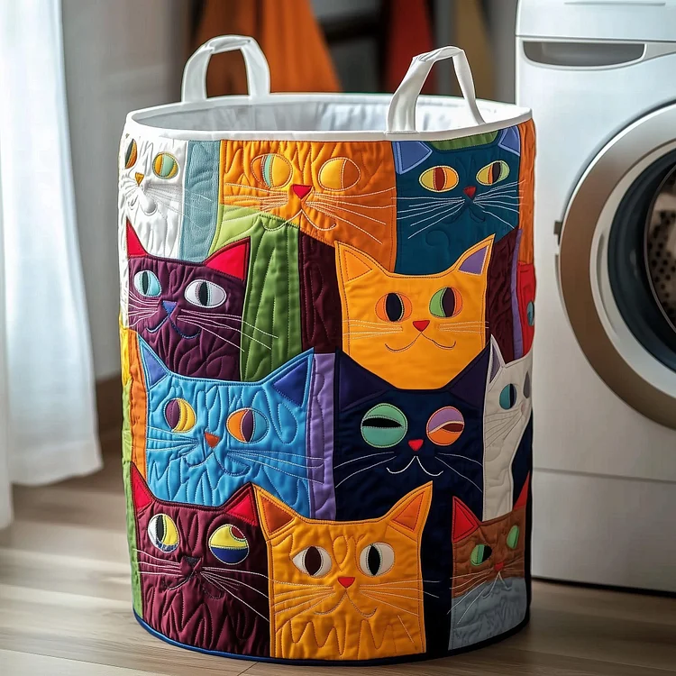 Whimsical Cat Quilted Laundry Basket GFTOTG220