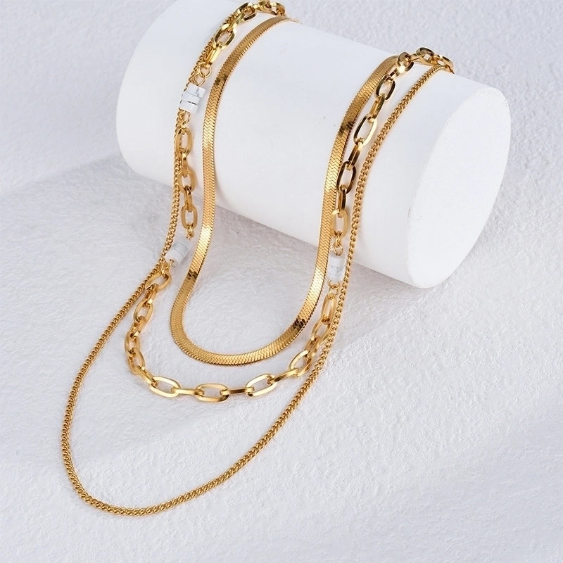 Elegant Retro Minimalist Geometric 304 Stainless Steel 18K Gold Plated Layered Necklaces2