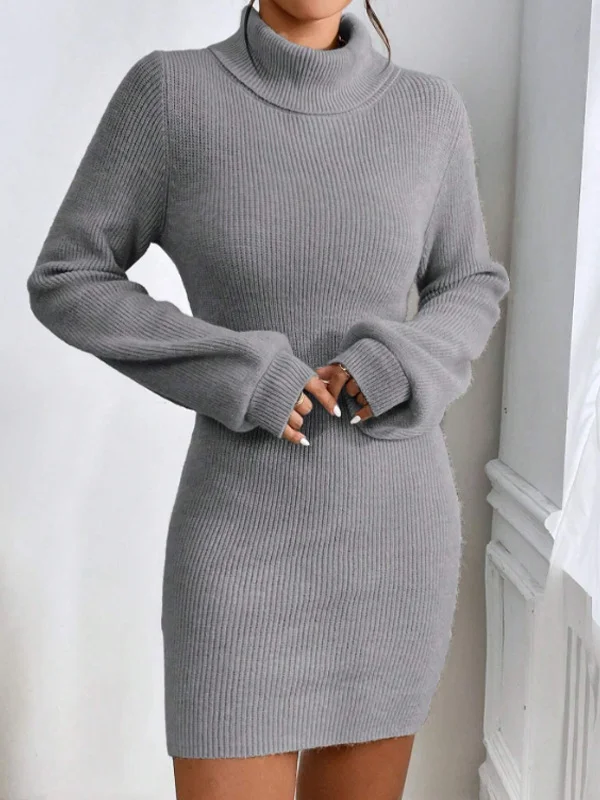 Nigikala Nigikala Women's Sweater Dress Stylish Simple Thin Knitted High-Necked Solid-Colored Knitted Dress