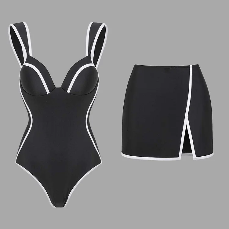 Body Shaping Buttoned Tummy Control One-Piece Swimsuit and Skirt