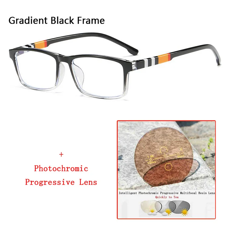 Striped Rectangle Photochromic Progressive Reading Sunglasses for Women Men Spring Hinge Presbyopia Hyperopia Glasses