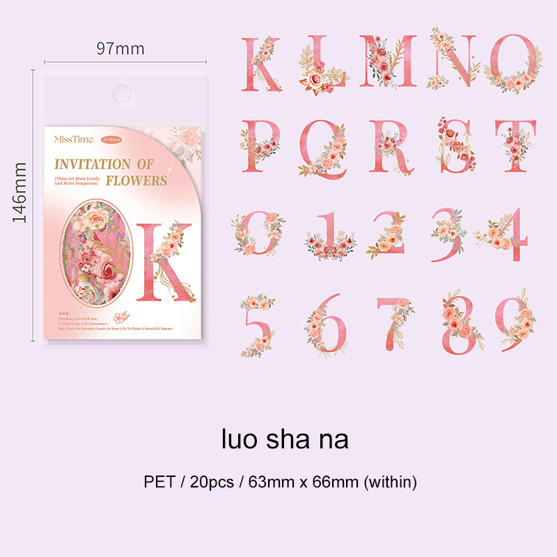 PET Sticker - Letter From Huajian Series Vintage Flower Letter Number