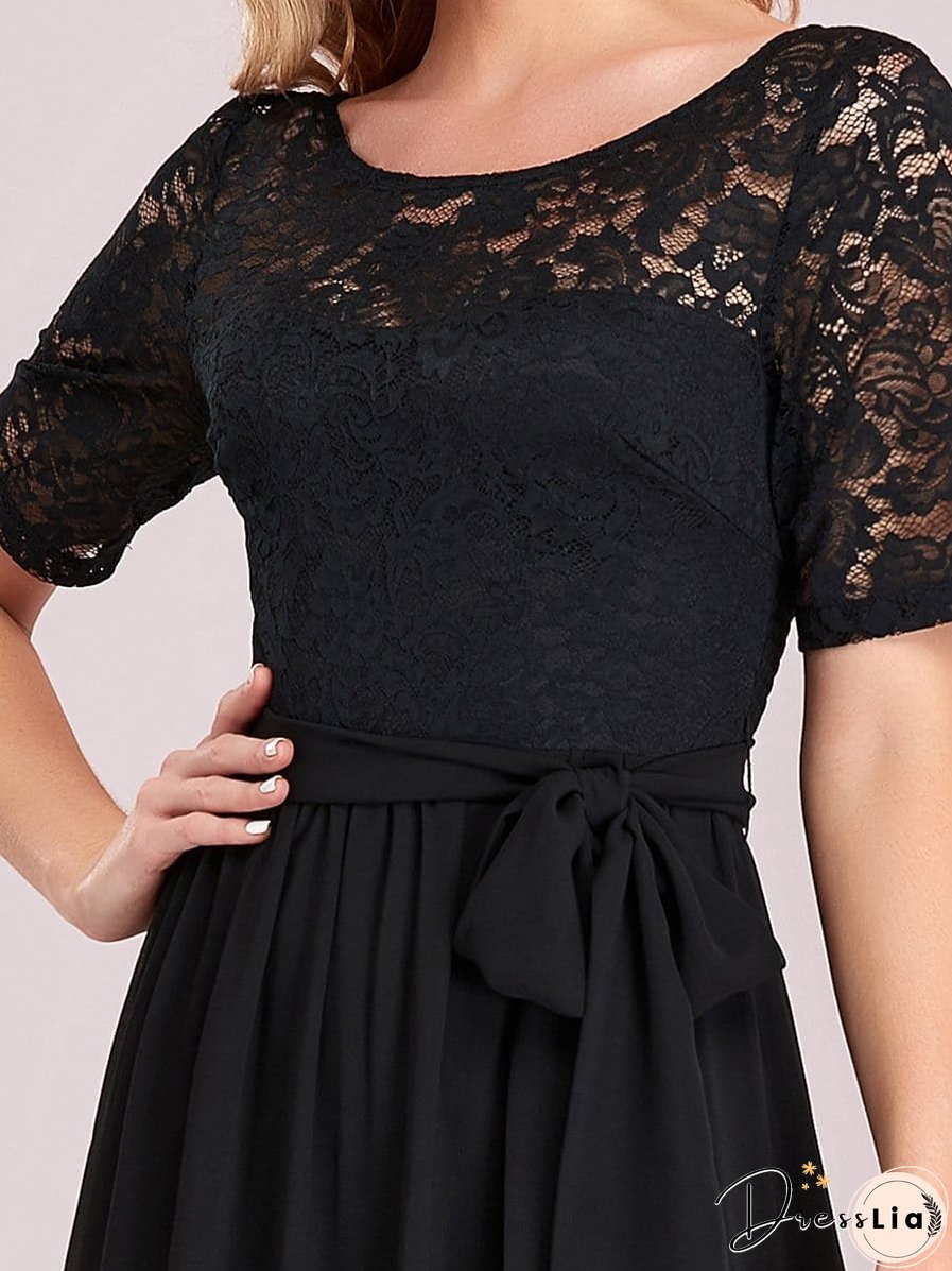 Sophisticated Lace Bodice Chiffon Maxi Evening Gown with Belt for Elegant Occasions