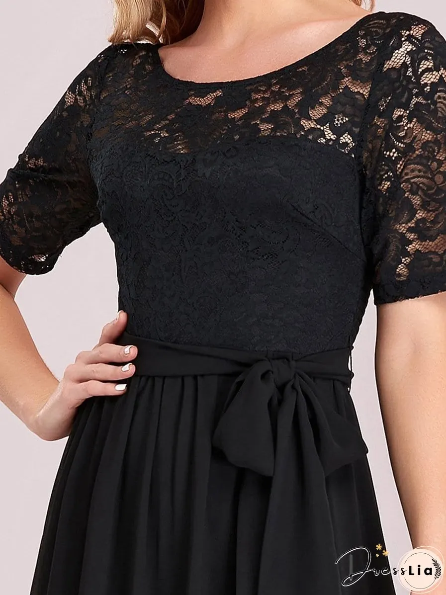 Sophisticated Lace Bodice Chiffon Maxi Evening Gown with Belt for Elegant Occasions