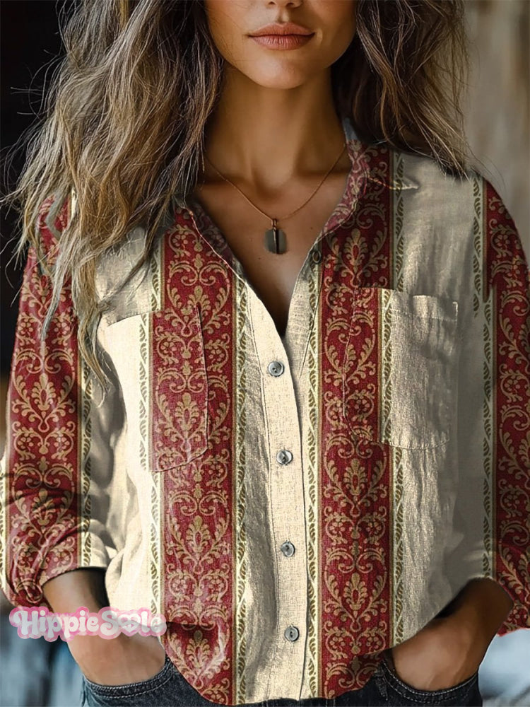 Women’s Retro Floral Print Casual Long Sleeve Comfortable Cotton Shirt Multicolor / S