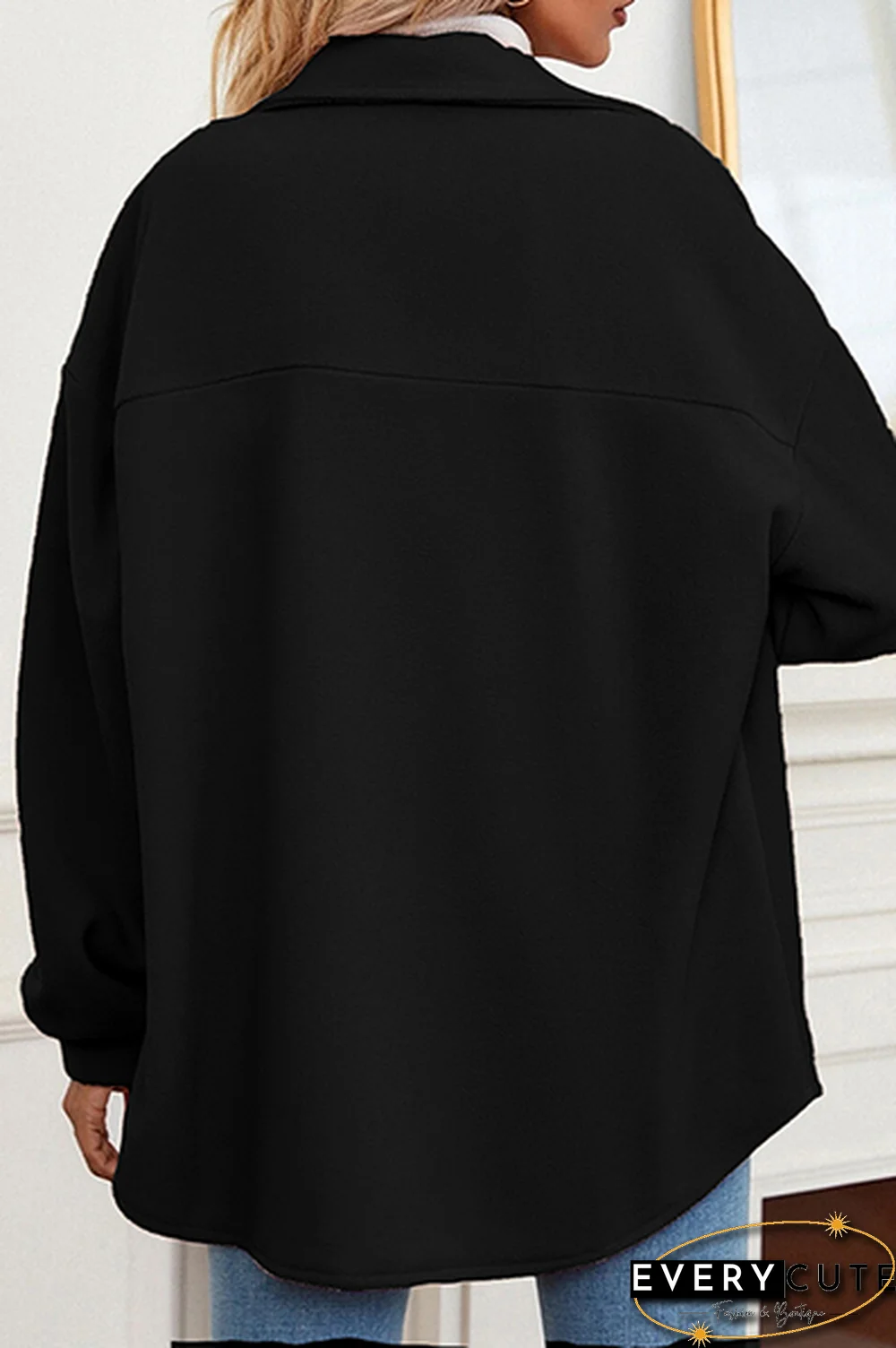 Elegant Solid Pocket Buckle Turndown Collar Outerwear