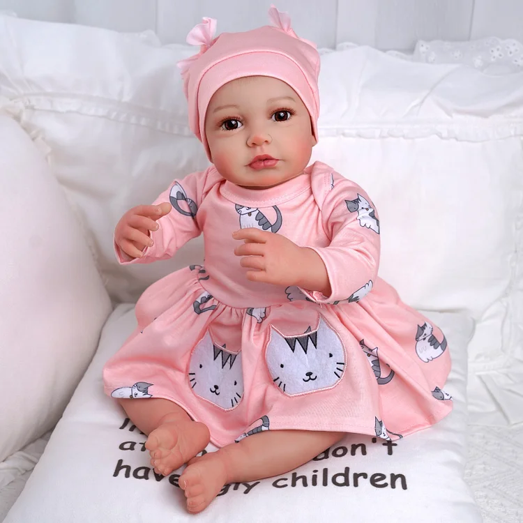 Babeside Carina 20'' Realistic Reborn Baby Doll Infant Girl Pink Kitten Dress