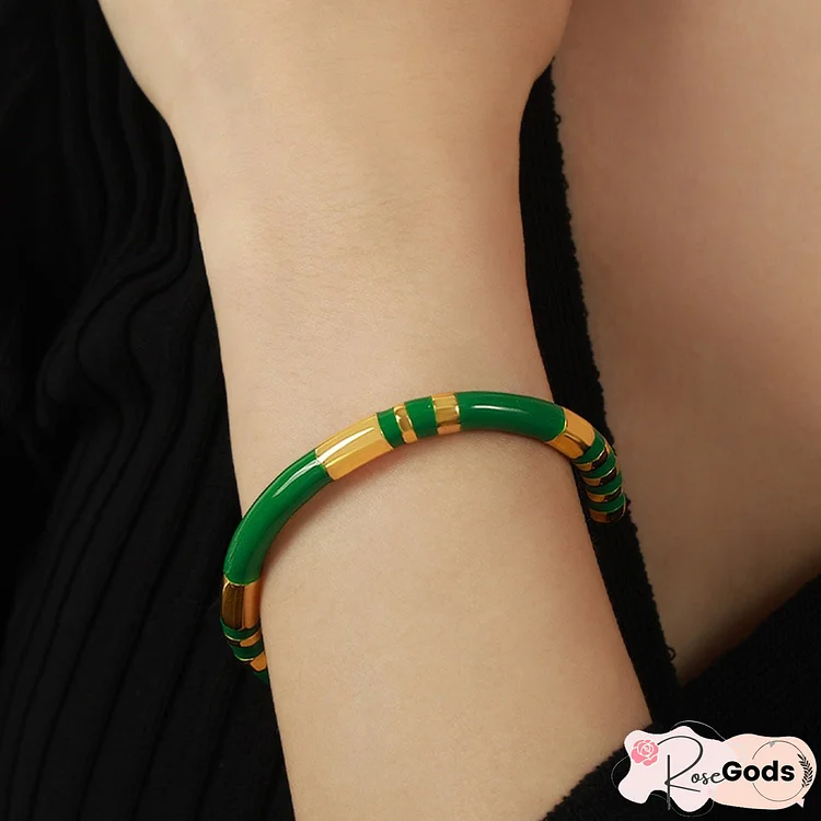 Enamel Titanium Steel Cuff Bracelet