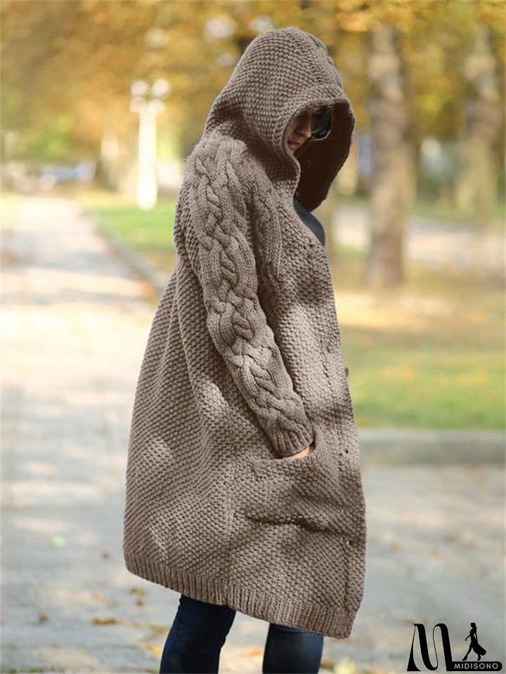 MidiSono - Women's Warm Buttoned Hooded Long Sweater Cardigan