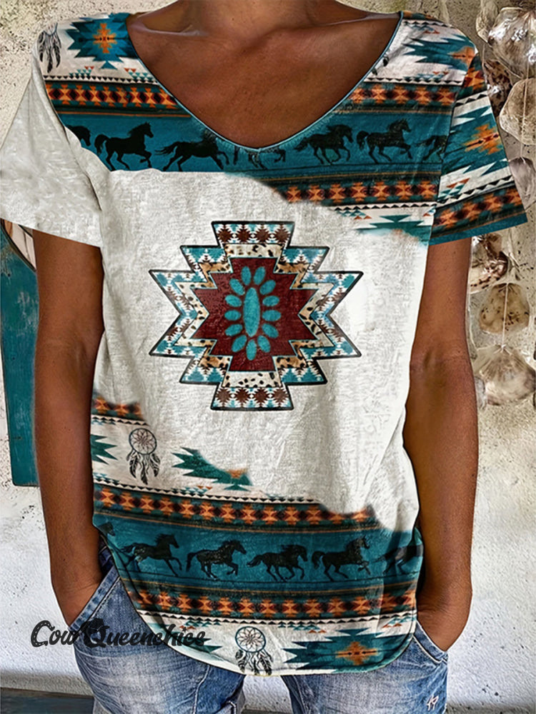 Ethnic Aztec Art Print Crew Tee T-Shirt Multicolor / S