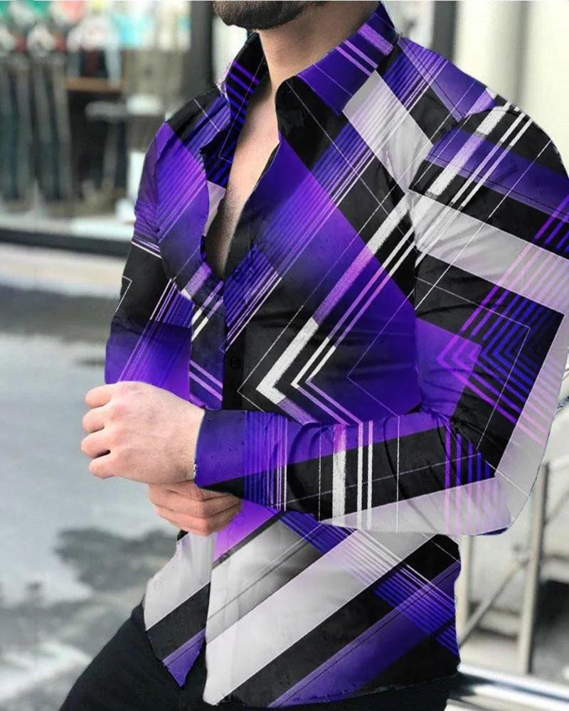 Graffiti print lapel collar long sleeve shirt