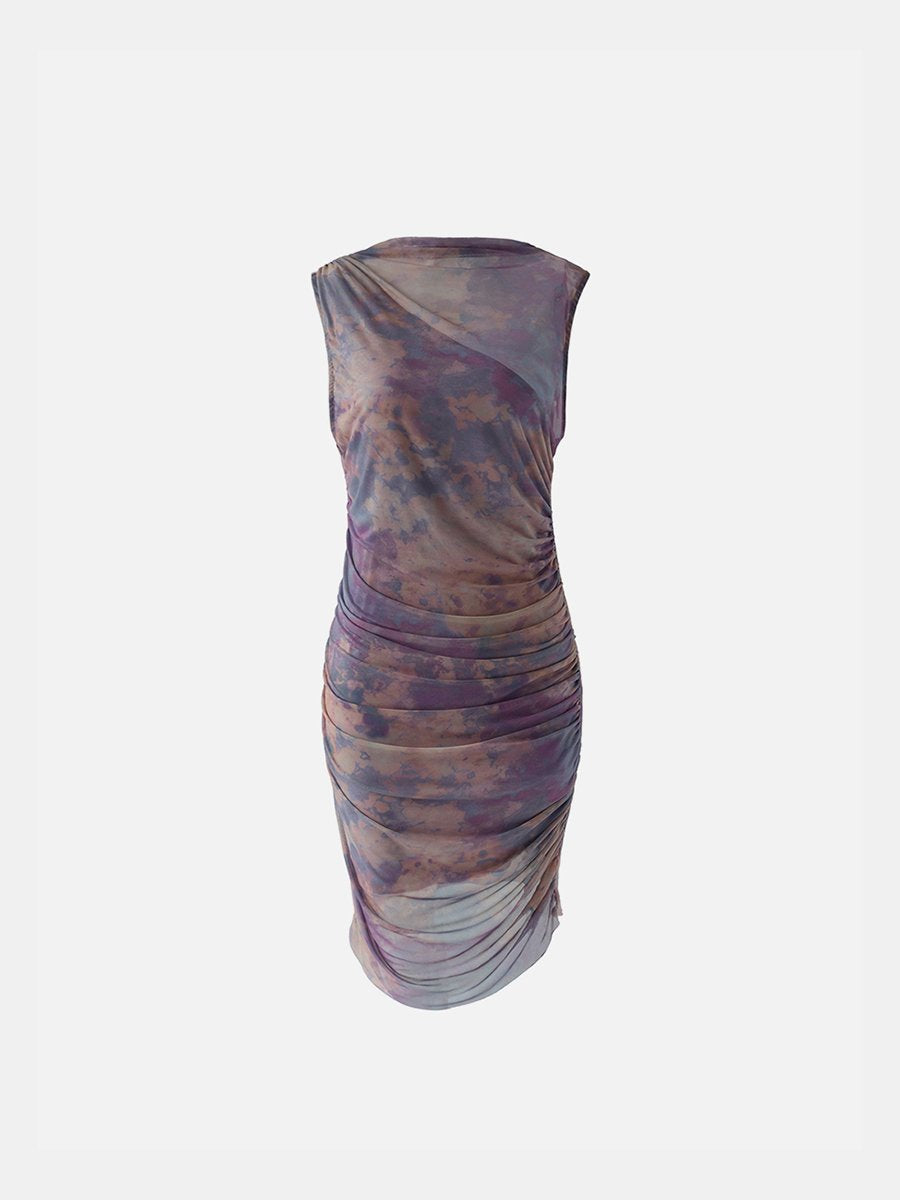 Stand Collar Sleeveless Halo Staining Short Dress