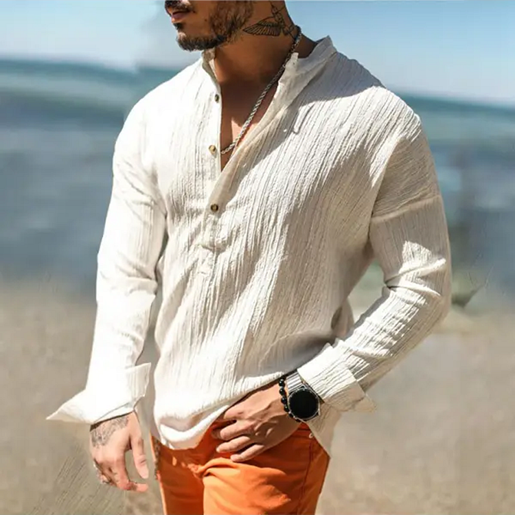 BrosWear Men'S Linen V-Neck Button Shirt