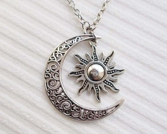 silver sun and moon necklace fashion necklace celestial necklace handmade jewellery sun necklace moon necklace silver necklace gift for her